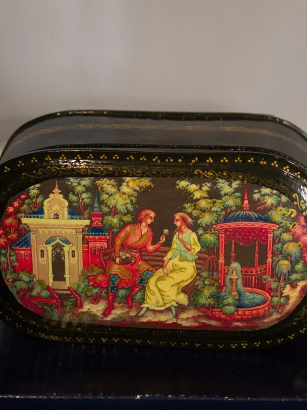 Hand‑Painted Russian Lacquer Music Box • Black & Gold